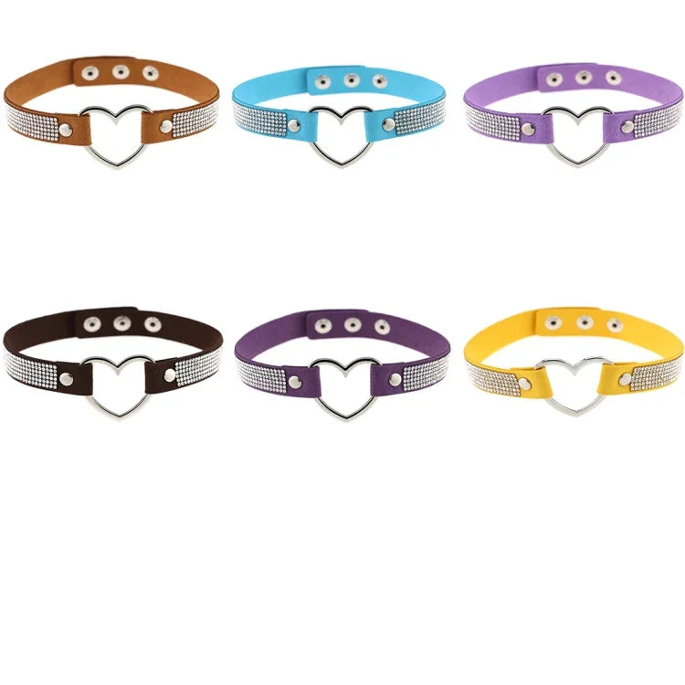 Vòng cổ choker nữ phong cách punk hình trái tim đính đá pha lê Harajuku Nhật Bản, Giao màu ngẫu nhiên, TXXQ03