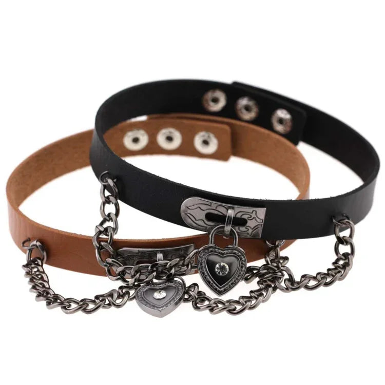 Vòng cổ choker vòng tay khóa hình trái tim bằng da phong cách punk Harajuku châu Âu và Mỹ, Giao màu ngẫu nhiên, TXXQ05