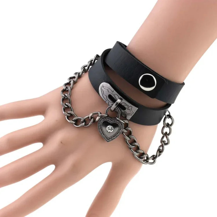 Vòng cổ choker vòng tay khóa hình trái tim bằng da phong cách punk Harajuku châu Âu và Mỹ, Giao màu ngẫu nhiên, TXXQ05