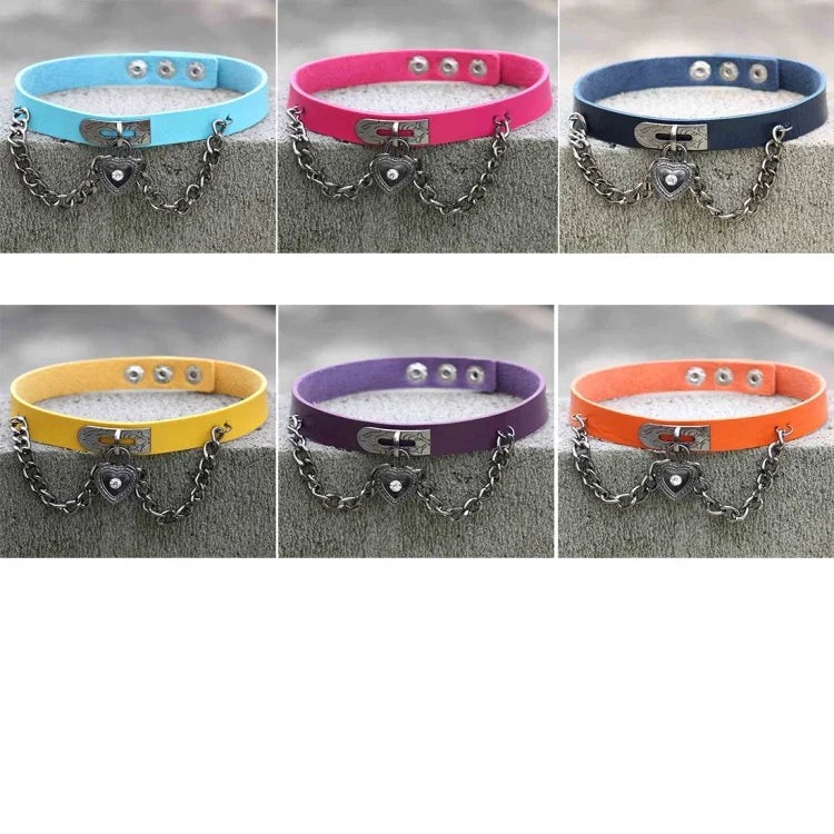 Vòng cổ choker vòng tay khóa hình trái tim bằng da phong cách punk Harajuku châu Âu và Mỹ, Giao màu ngẫu nhiên, TXXQ05