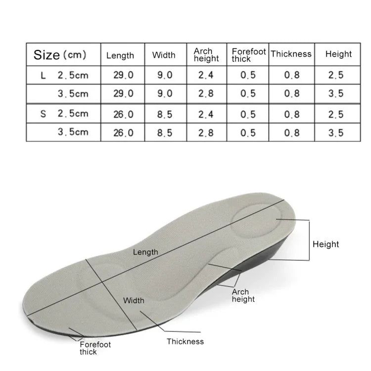 Lót giày thể thao PU thoáng khí tăng chiều cao 2.5cm, Size: L, Size: L (2.5cm)