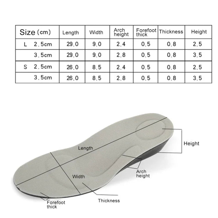Lót giày thể thao PU thoáng khí tăng chiều cao 2.5cm, Size: S (2.5cm)