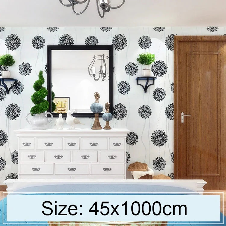 Giấy dán tường trang trí gạch đá 3D sáng tạo quả cầu hoa đen cho phòng ngủ phòng khách, Cuộn giấy dán tường chống thấm nước, Kích thước: 45 x 1000cm, Quả cầu hoa đen