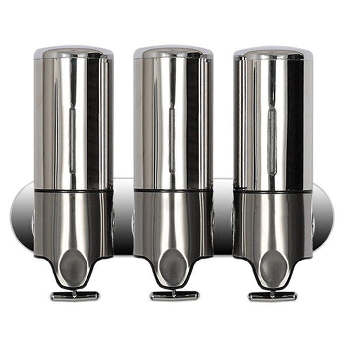 Bình đựng xà phòng, dầu gội, nước rửa tay treo tường khách sạn 3 ngăn, dung tích 1200ml, 1200ml/inox