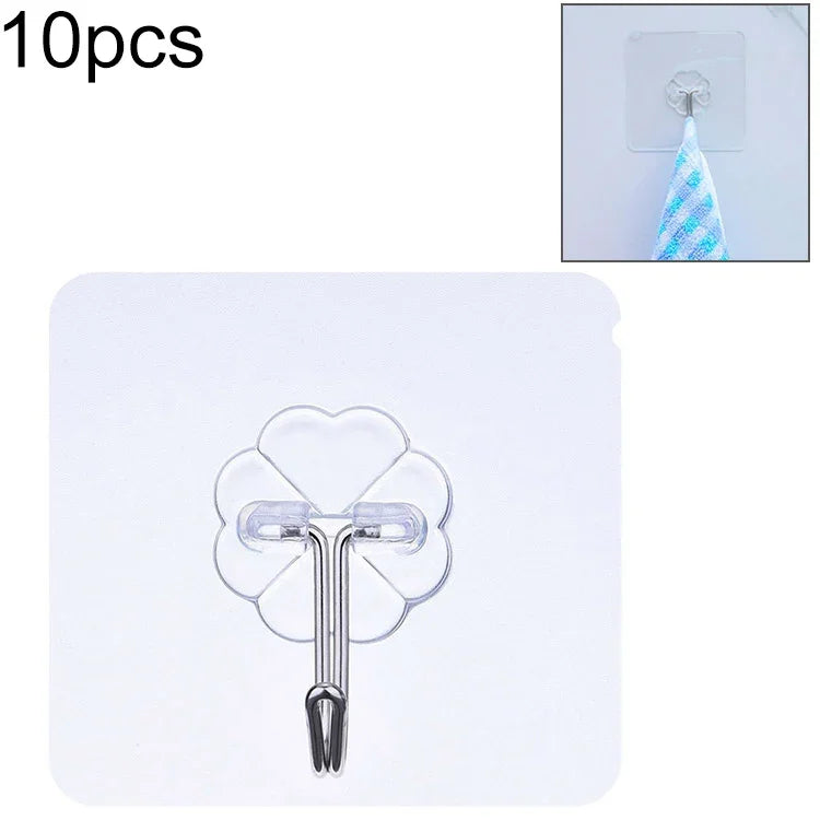 10 móc dán không đường may hình quả mận dày PVC + thép không gỉ, Chống nước, trong suốt, dán chắc, treo tường bếp, Dày