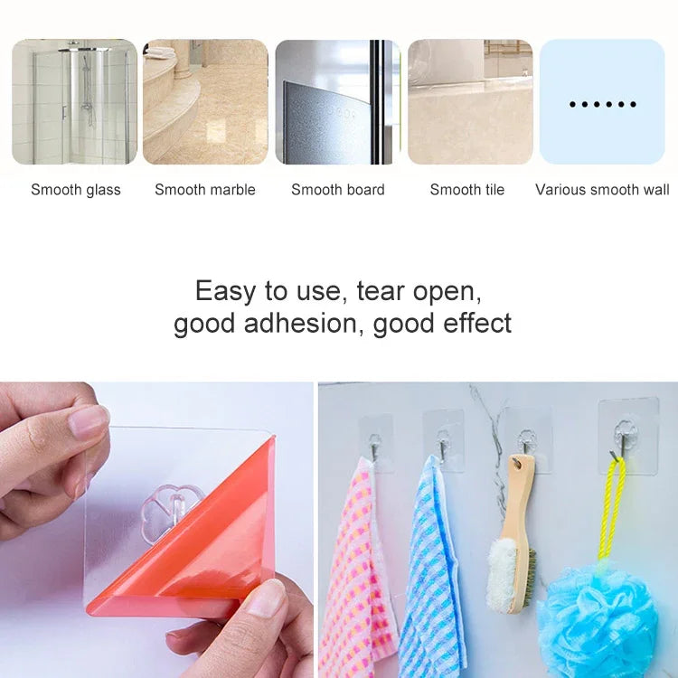 10 móc dán không đường may hình quả mận dày PVC + thép không gỉ, Chống nước, trong suốt, dán chắc, treo tường bếp, Dày