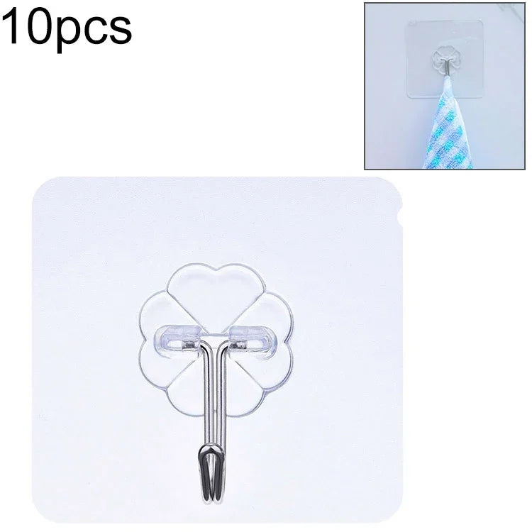 10 móc dán không đường may hình quả mận mỏng PVC + thép không gỉ, Chống nước, trong suốt, dán chắc, treo tường bếp, Mỏng