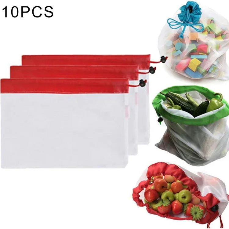 10 Túi Lưới Đựng Trái Cây Bánh Mì Tái Sử Dụng Đường May Đôi, Kích Thước: 30cm x 43cm, Giao Màu Ngẫu Nhiên, Kích Thước: 30cm x 43cm
