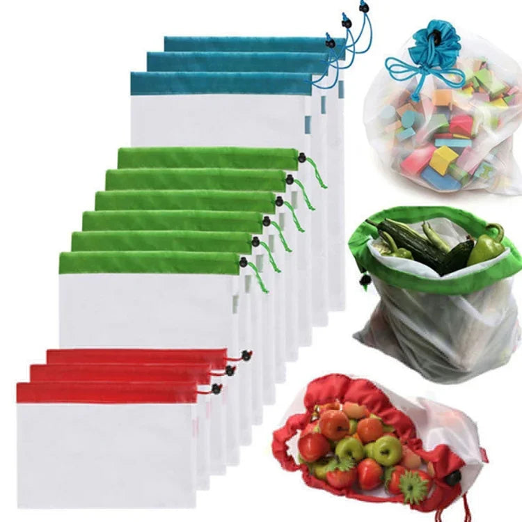 10 Túi Lưới Đựng Trái Cây Bánh Mì Tái Sử Dụng Đường May Đôi, Kích Thước: 30cm x 43cm, Giao Màu Ngẫu Nhiên, Kích Thước: 30cm x 43cm