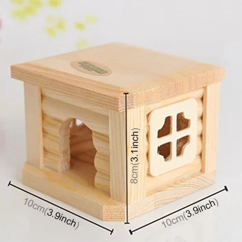 Nhà Gỗ Mái Bằng Chuồng Thú Cưng Cho Thỏ Chuột Hamster Nhỏ, Nhà Gỗ Mái Bằng