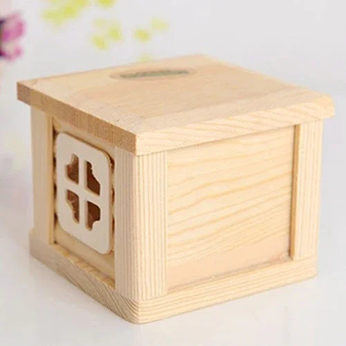 Nhà Gỗ Mái Bằng Chuồng Thú Cưng Cho Thỏ Chuột Hamster Nhỏ, Nhà Gỗ Mái Bằng