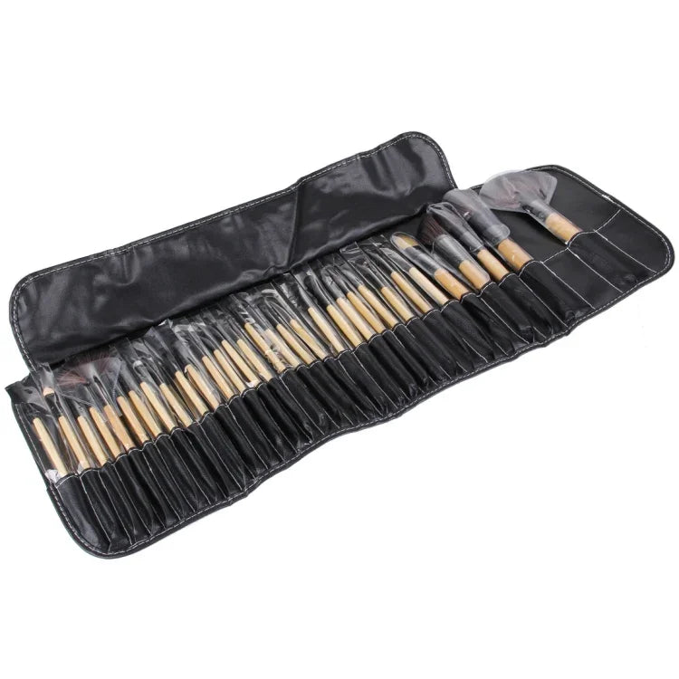 Bộ 32 cọ trang điểm cán màu gỗ + túi đựng bằng da PU, 32 chiếc