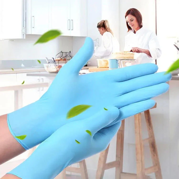 100 chiếc găng tay dùng một lần màu xanh bằng butyronitrile, đồ dùng làm việc nhà, kích thước: M, phù hợp với chiều rộng lòng bàn tay: 8cm-9cm, kích thước: M
