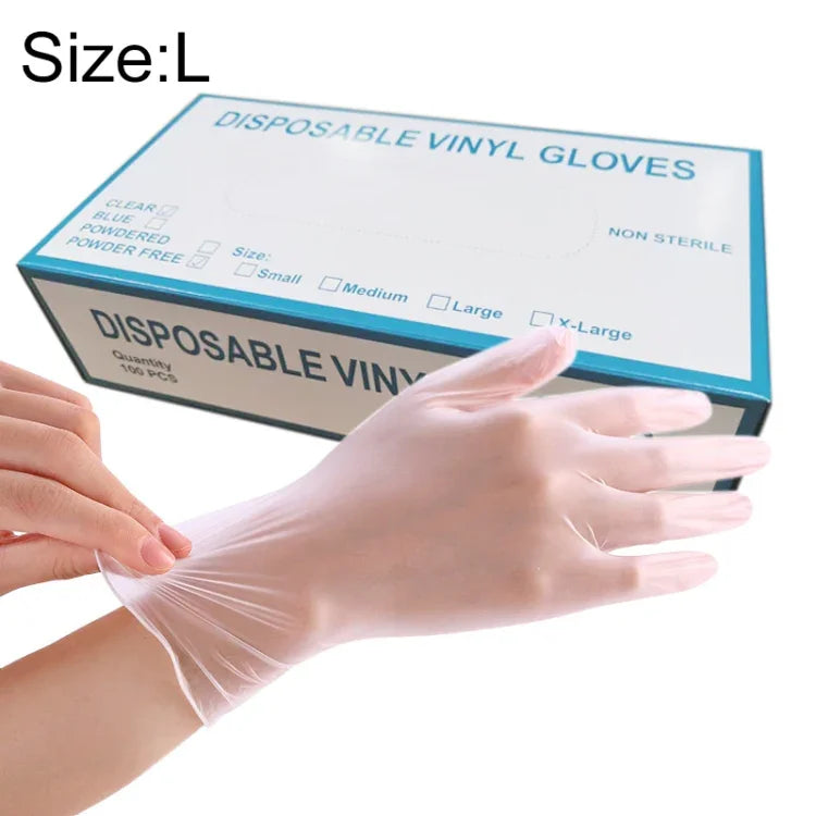 100 chiếc găng tay khám PVC dùng một lần trong suốt, găng tay bảo hộ có thể chạm được, Kích thước: L, 100 chiếc L