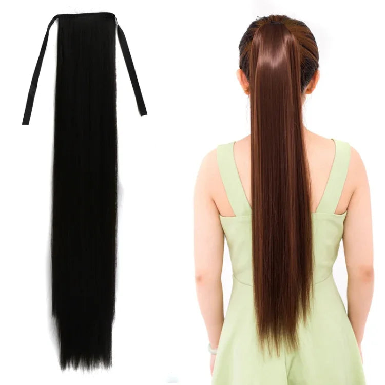 Tóc giả đuôi ngựa dài thẳng tự nhiên kiểu băng bó cho nữ, chiều dài: 75cm, 75cm