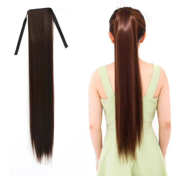 Tóc giả đuôi ngựa dài thẳng tự nhiên kiểu băng bó cho nữ, chiều dài: 75cm, 75cm