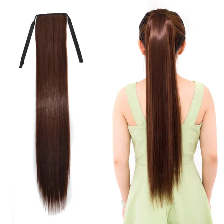 Tóc giả đuôi ngựa dài thẳng tự nhiên kiểu băng bó cho nữ, chiều dài: 75cm, 75cm