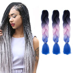 Tóc giả bím cá nhân màu gradient thời trang, sợi hóa học, bím lớn, dài 60cm (56 tím + xanh hồ + tím nhạt), 21, 35, 37, 38, 44, 45, 46, 47, 49, 50, 51, 56