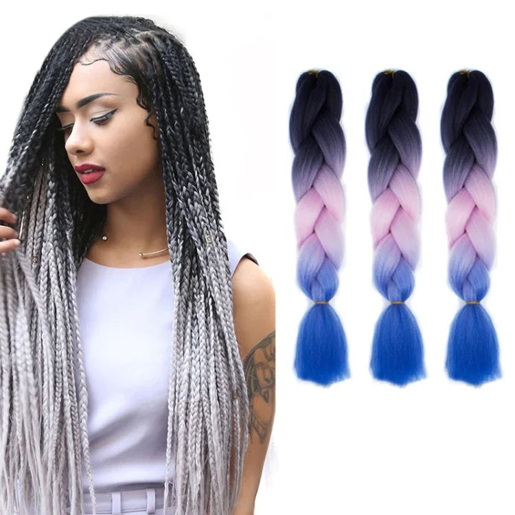 Tóc giả bím cá nhân màu gradient thời trang, sợi hóa học, bím lớn, dài 60cm (56 tím + xanh hồ + tím nhạt), 21, 35, 37, 38, 44, 45, 46, 47, 49, 50, 51, 56