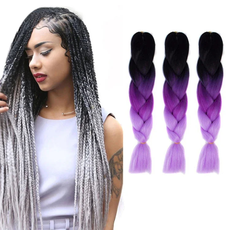 Tóc giả bím cá nhân màu gradient thời trang, sợi hóa học, bím lớn, dài 60cm (56 tím + xanh hồ + tím nhạt), 21, 35, 37, 38, 44, 45, 46, 47, 49, 50, 51, 56