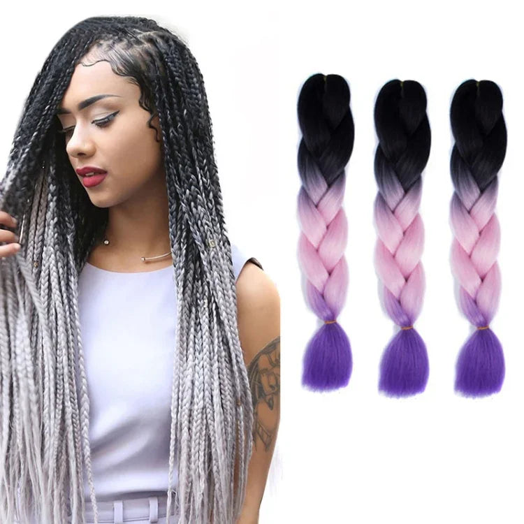 Tóc giả bím cá nhân màu gradient thời trang, sợi hóa học, bím lớn, dài 60cm (56 tím + xanh hồ + tím nhạt), 21, 35, 37, 38, 44, 45, 46, 47, 49, 50, 51, 56
