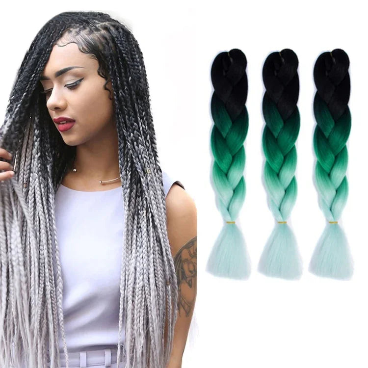 Tóc giả bím cá nhân màu gradient thời trang, sợi hóa học, bím lớn, dài 60cm (56 tím + xanh hồ + tím nhạt), 21, 35, 37, 38, 44, 45, 46, 47, 49, 50, 51, 56
