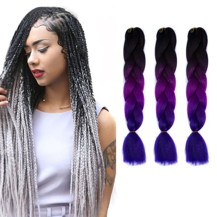 Tóc giả bím cá nhân màu gradient thời trang, sợi hóa học, bím lớn, dài 60cm (56 tím + xanh hồ + tím nhạt), 21, 35, 37, 38, 44, 45, 46, 47, 49, 50, 51, 56