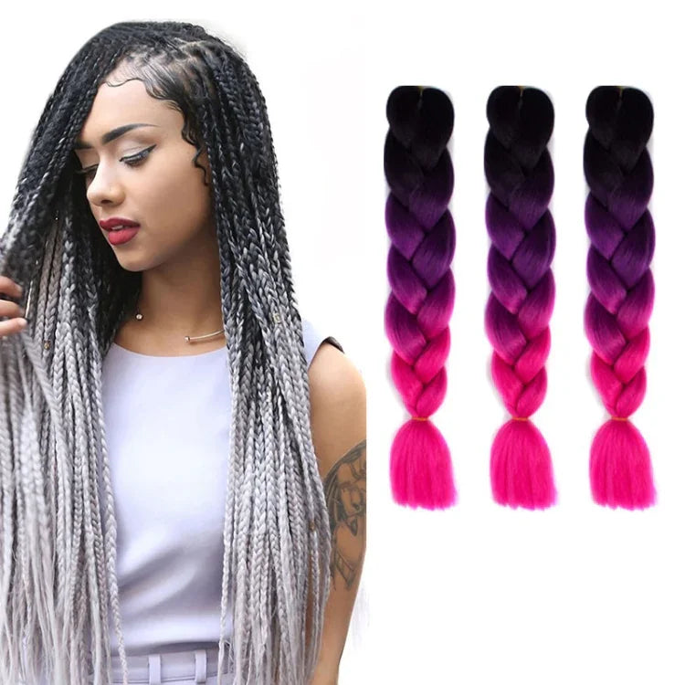 Tóc giả bím cá nhân màu gradient thời trang, sợi hóa học, bím lớn, dài 60cm (56 tím + xanh hồ + tím nhạt), 21, 35, 37, 38, 44, 45, 46, 47, 49, 50, 51, 56