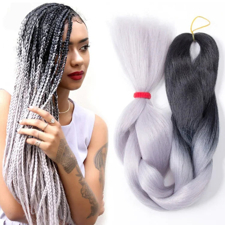 Tóc giả bím cá nhân màu gradient thời trang, sợi hóa học, bím lớn, dài 60cm (56 tím + xanh hồ + tím nhạt), 21, 35, 37, 38, 44, 45, 46, 47, 49, 50, 51, 56