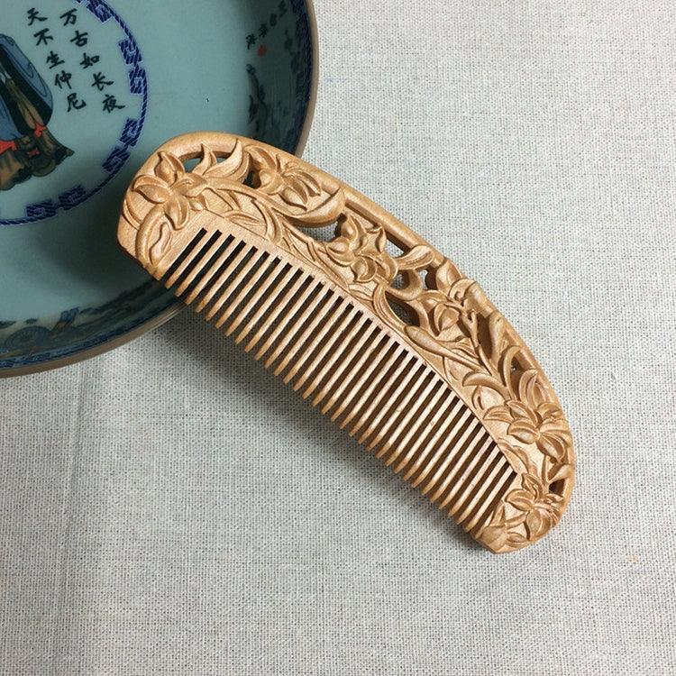 Lược gỗ gụ thơm khắc hai mặt + Hộp quà, màu hộp quà ngẫu nhiên, 2