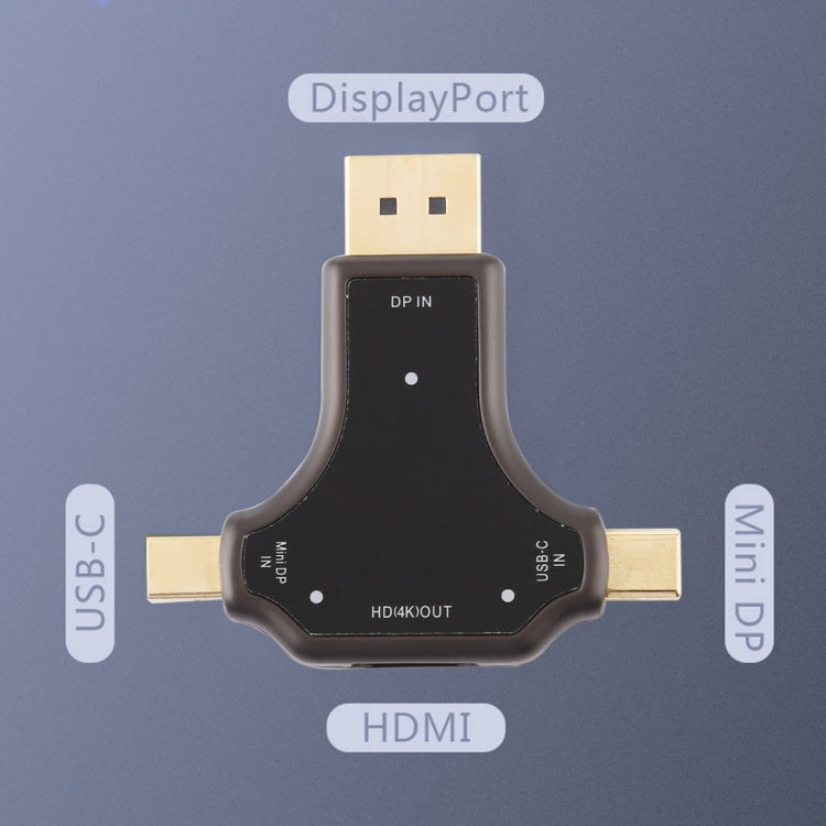 D63A Bộ chuyển đổi 3 trong 1 DisplayPort + Mini DP + USB-C / Type-C đực sang HDMI cái, D63A