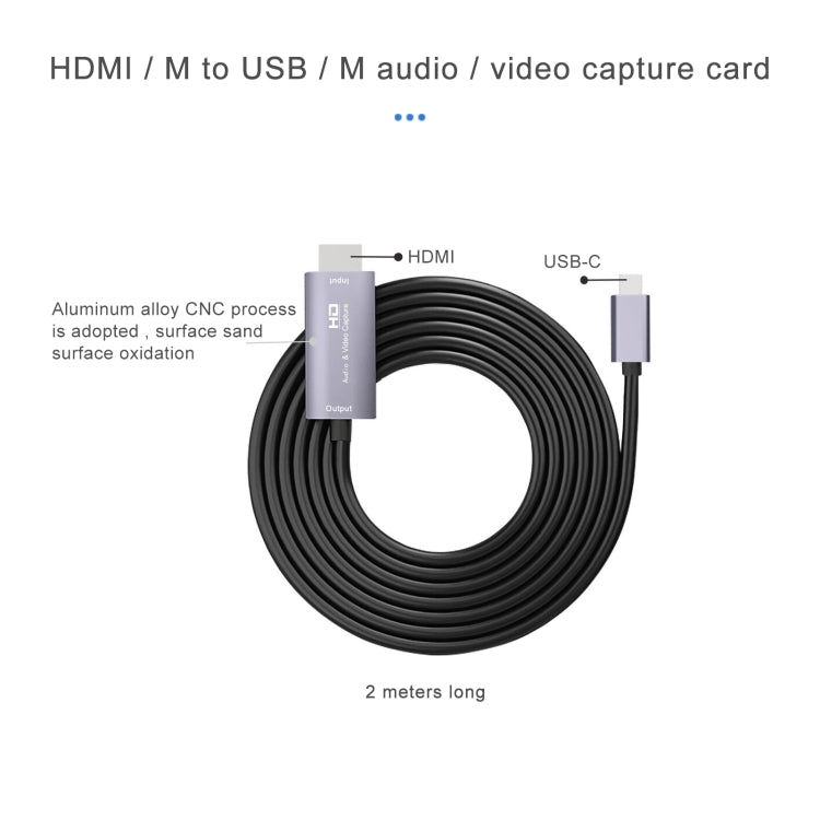 Card ghi hình video HD HDMI đực sang USB-C / Type-C đực Z36A, chiều dài cáp: 2m, HDMI sang Type-C