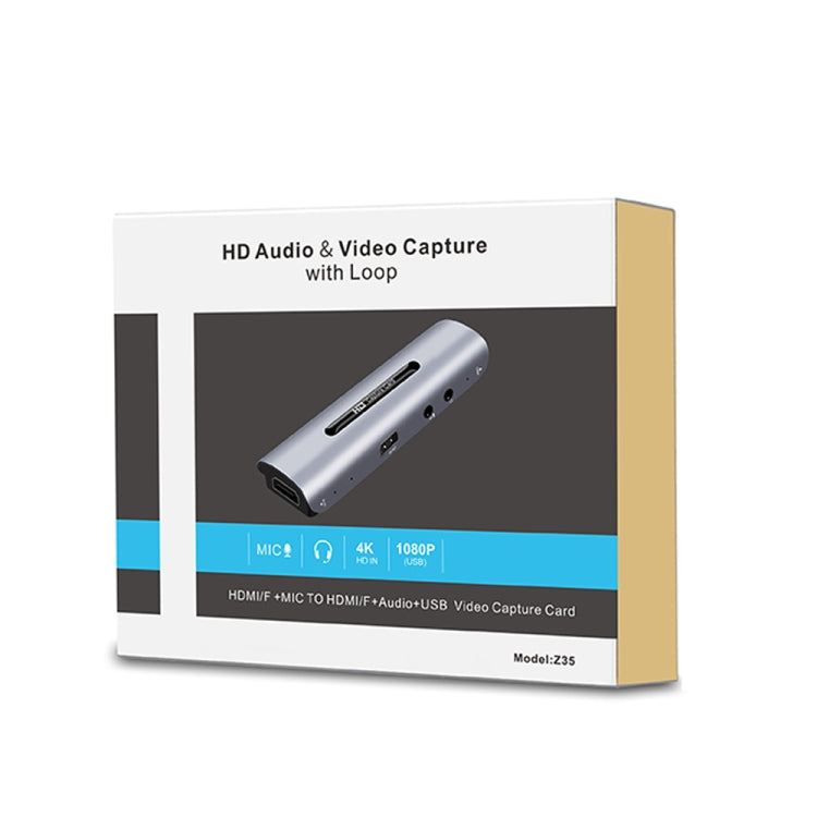 Card ghi hình video và âm thanh HD HDMI cái + Mic sang HDMI cái + Âm thanh + USB có vòng lặp, Z35