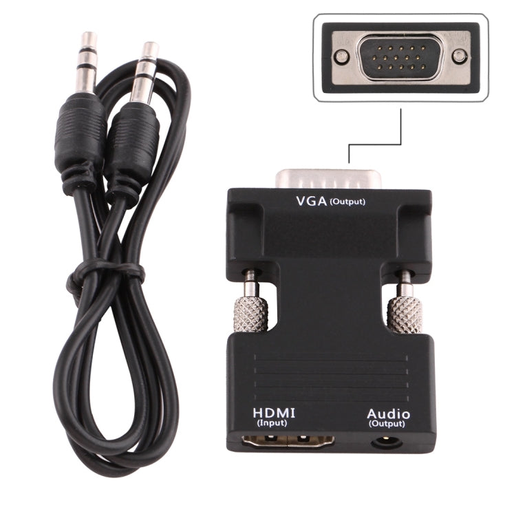 Bộ chuyển đổi HDMI cái sang VGA đực có cổng xuất âm thanh cho máy chiếu, màn hình, TV, HDMI sang VGA + Âm thanh