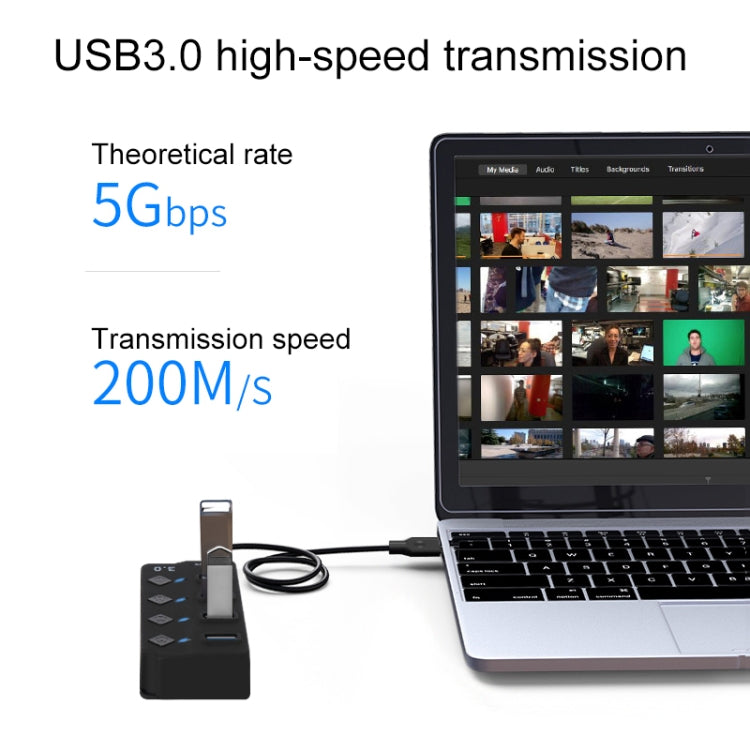 Onten 5301 USB 3.0 đực sang 4 USB 2.0 cái bộ chia mở rộng với công tắc độc lập, 5301