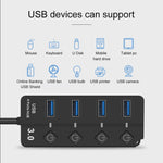 Onten 5301 USB 3.0 đực sang 4 USB 2.0 cái bộ chia mở rộng với công tắc độc lập, 5301