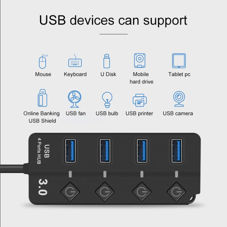 Onten 5301 USB 3.0 đực sang 4 USB 2.0 cái bộ chia mở rộng với công tắc độc lập, 5301