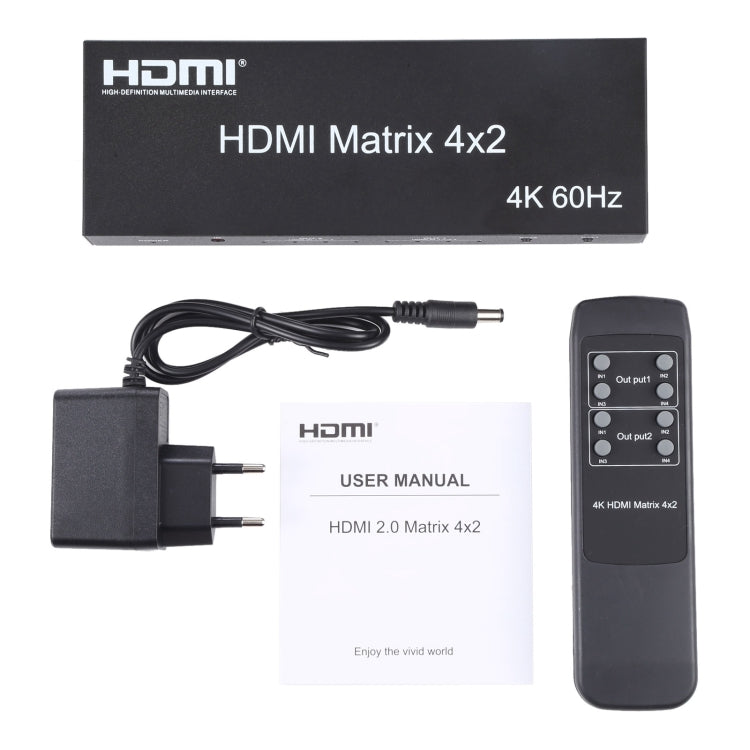 Bộ chuyển mạch / chia HDMI ma trận 4x2 với điều khiển từ xa, hỗ trợ ARC / MHL / 4Kx2K / 3D, 4 cổng vào HDMI, 2 cổng ra HDMI, hỗ trợ ARC / MHL / 4Kx2K / 3D