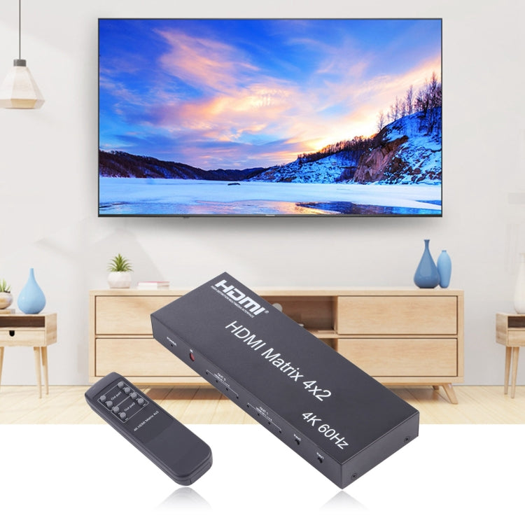 Bộ chuyển mạch / chia HDMI ma trận 4x2 với điều khiển từ xa, hỗ trợ ARC / MHL / 4Kx2K / 3D, 4 cổng vào HDMI, 2 cổng ra HDMI, hỗ trợ ARC / MHL / 4Kx2K / 3D