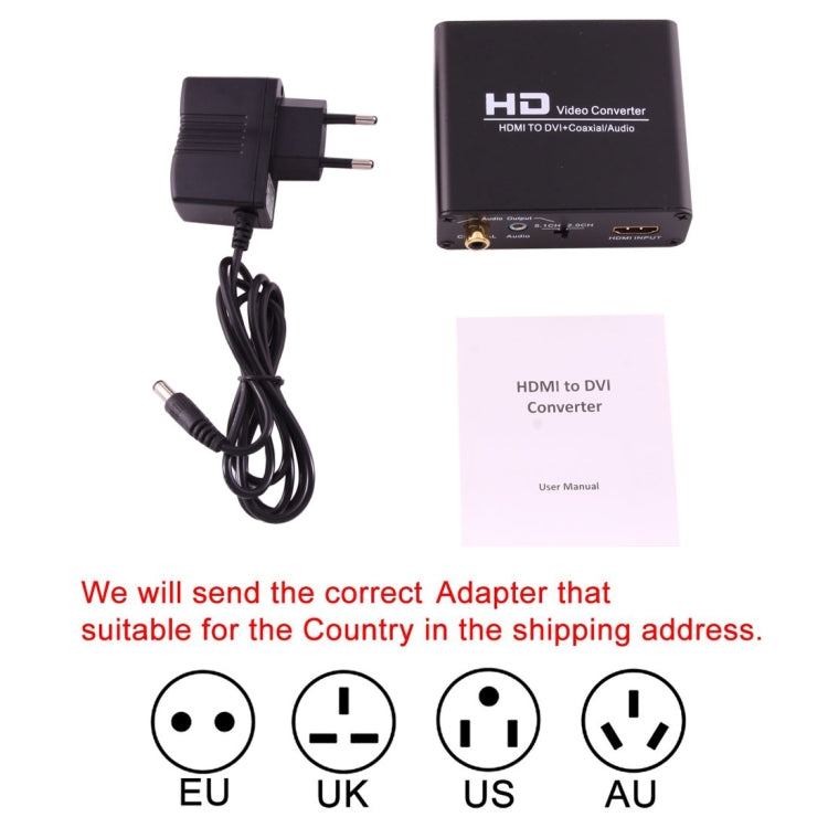 NEWKENG X5 bộ chuyển đổi video HDMI sang DVI có âm thanh 3.5mm đầu ra đồng trục, phích cắm EU, X5 HDMI sang DVI có âm thanh
