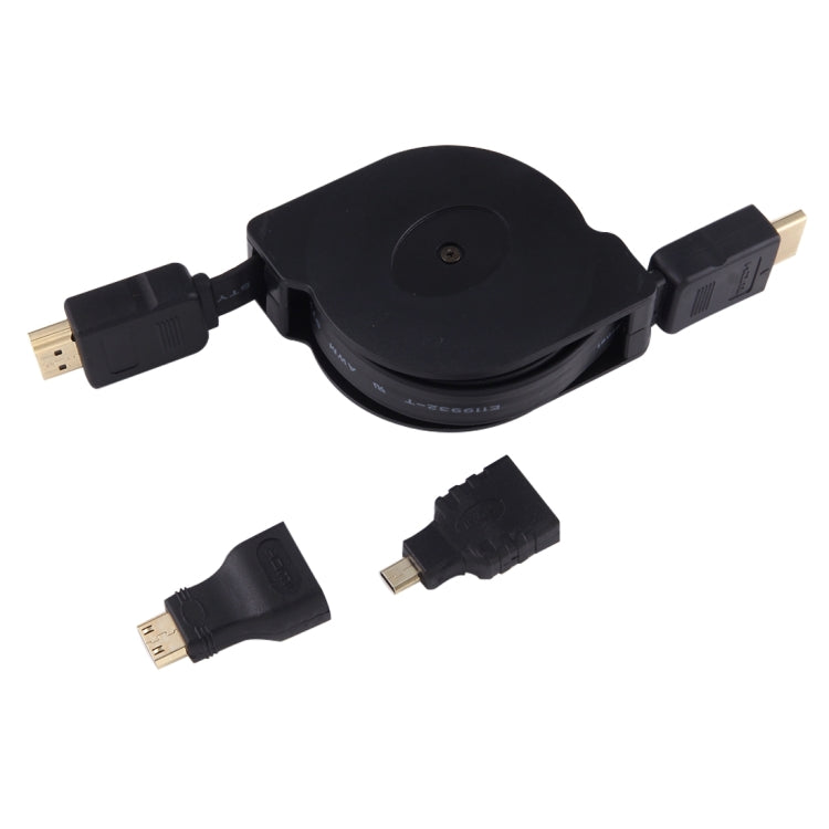 Dây Cáp HDMI 1m Đầu Đực Rút Gọn HDMI Sang HDMI Kèm Đầu Chuyển Mini HDMI & Micro HDMI Cho HDTV, Màn Hình, Máy Chiếu, PC, Máy Ảnh, Máy Tính Bảng, Điện Thoại