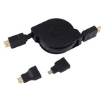Dây Cáp HDMI 1m Đầu Đực Rút Gọn HDMI Sang HDMI Kèm Đầu Chuyển Mini HDMI & Micro HDMI Cho HDTV, Màn Hình, Máy Chiếu, PC, Máy Ảnh, Máy Tính Bảng, Điện Thoại