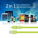 HAWEEL Cáp sạc và đồng bộ dữ liệu 2 trong 1 Micro USB & 8 chân sang USB dài 1m, cáp 2 trong 1 với hai đầu nối
