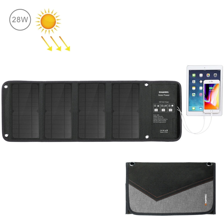 Bộ sạc pin năng lượng mặt trời gập HAWEEL 28W với 2 cổng USB 5V 3A tối đa, tấm pin 28W (B)