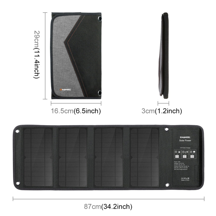 Bộ sạc pin năng lượng mặt trời gập HAWEEL 28W với 2 cổng USB 5V 3A tối đa, tấm pin 28W (B)