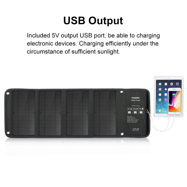Bộ sạc pin năng lượng mặt trời gập HAWEEL 28W với 2 cổng USB 5V 3A tối đa, tấm pin 28W (B)