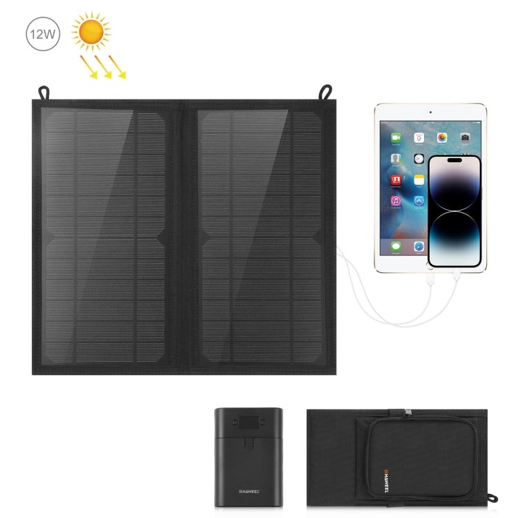 Túi sạc pin năng lượng mặt trời gập 12W 2 tấm HAWEEL với 2 cổng USB 5V / 3.1A tối đa, hỗ trợ QC3.0 và AFC, 12W 2 tấm