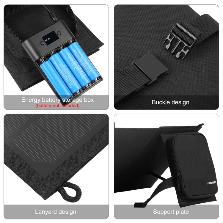 Túi sạc pin năng lượng mặt trời gập 12W 2 tấm HAWEEL với 2 cổng USB 5V / 3.1A tối đa, hỗ trợ QC3.0 và AFC, 12W 2 tấm