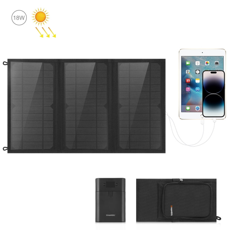 Sạc pin năng lượng mặt trời gập 3 tấm HAWEEL 18W với túi đựng, cổng USB kép 5V / 3.1A tối đa, hỗ trợ QC3.0 và AFC, 18W 3 tấm