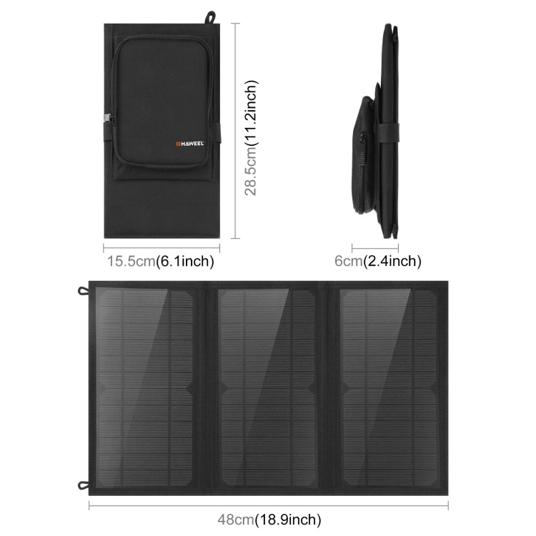 Sạc pin năng lượng mặt trời gập 3 tấm HAWEEL 18W với túi đựng, cổng USB kép 5V / 3.1A tối đa, hỗ trợ QC3.0 và AFC, 18W 3 tấm